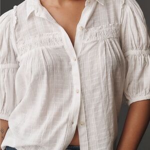 Anthropologie Pilcro Puff Sleeve Swing Blouse White
